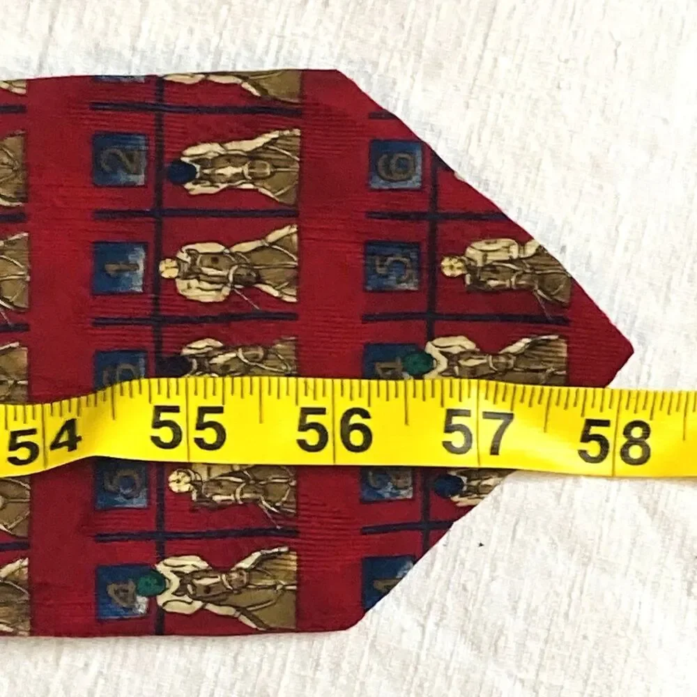Ferrell Reed Vtg Tie Horse Racing Jockey Red Italian Silk Kentucky Derby USA Y2K
